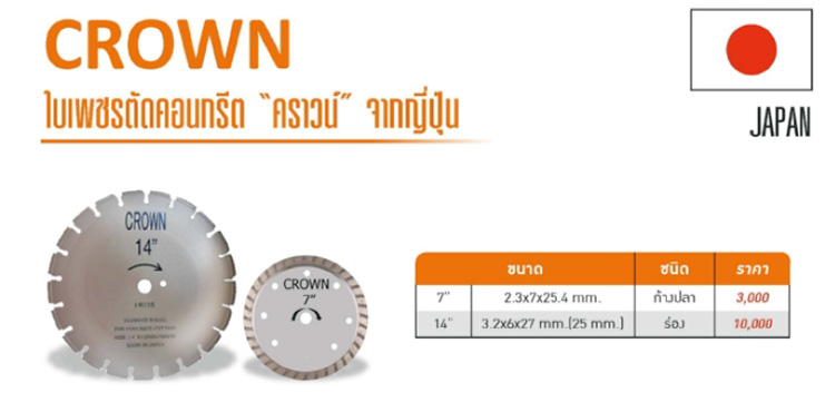 ใบเพชรตัดคอนกรีต 14 นิ้ว แบบก้างปลา CROWN * JAPAN-spec