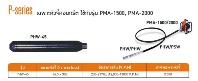 หัวจี้คอนกรีต 44.5 มม ยาว 303 มม. MIKASA รุ่น PHW-45