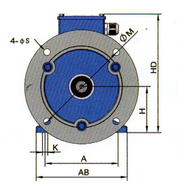  มอเตอร์หน้าแปลน 3 Phase / 380 V. ยีห้อ Cropmton เสื้ออลูมิเนียม dimension2