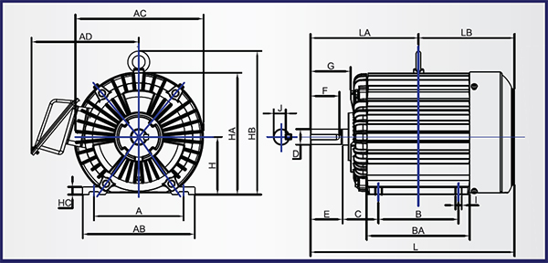 มอเตอร์ 3 Phase 220 / 380 V. IP44 -size-1